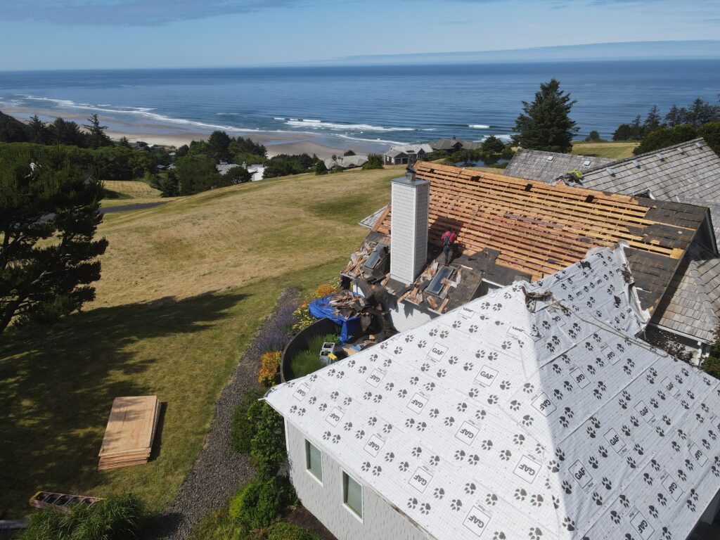 Overhead shot of a roof with Tiger Paw.